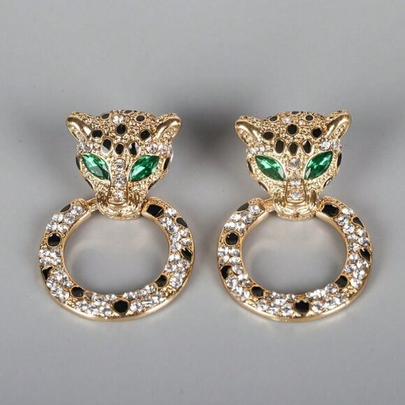 leopard Rhinestone cuff earring chic elegant trendy luxury - Picture 1 of 2